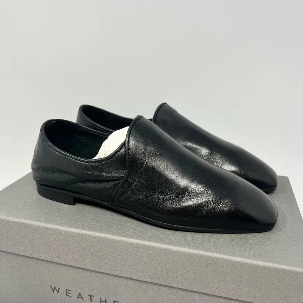 Aquatalia Black Leather Slip-On Loafers